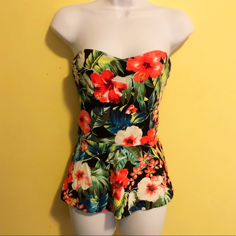 Express Floral Black Tube Top. Size M - Picture 2 of 8